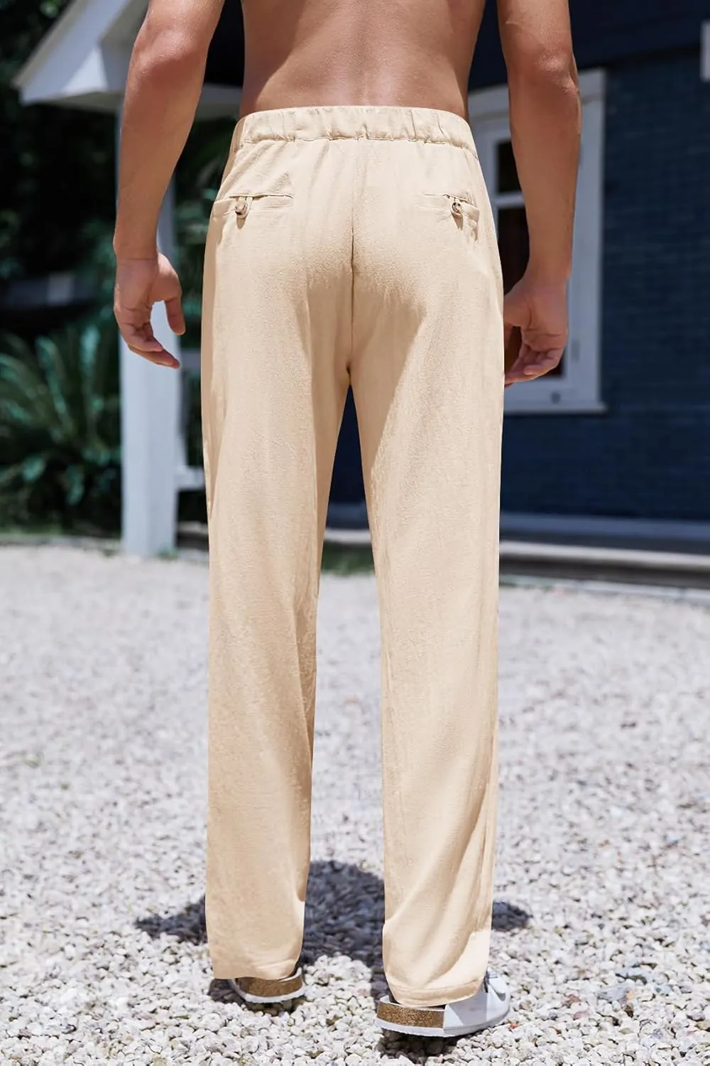 PASLTER Mens Cotton Linen Loose Pant Casual Lightweight Flat-Front Trouser Yoga Beach Pants for Men