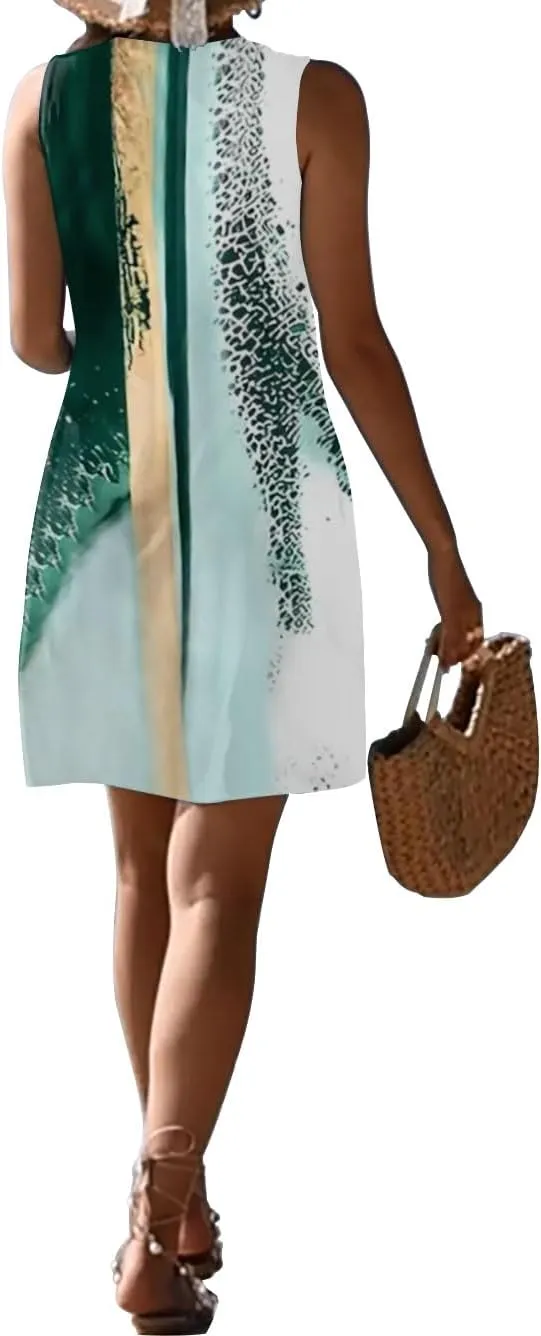 Pleated Front Summer Dresses for Women 2025 Casual Beach Floral Print Sundress Boho Tank Dress