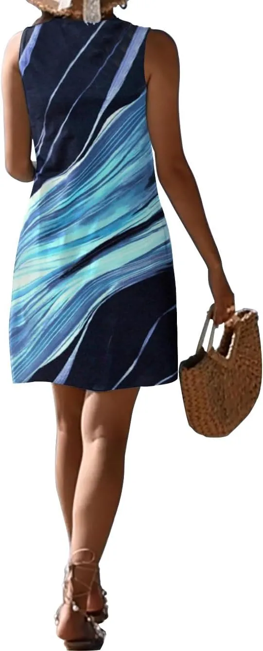 Pleated Front Summer Dresses for Women 2025 Casual Beach Floral Print Sundress Boho Tank Dress