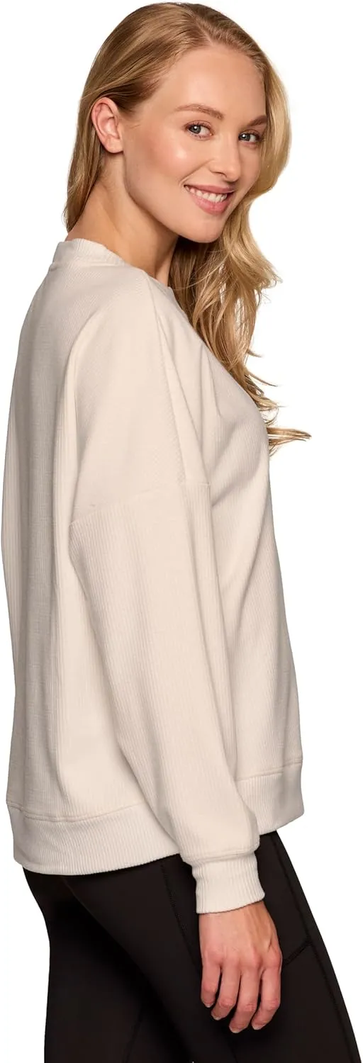 RBX Active Women's Waffle Knit Top in Regular and Plus Sizes, Long Sleeve Waffle Sweatshirt Relaxed Fit Crewneck Sweater