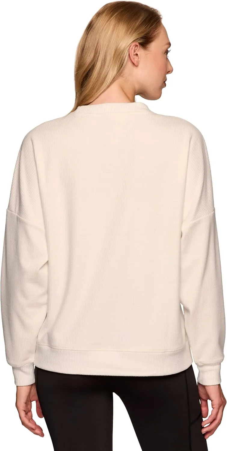 RBX Active Women's Waffle Knit Top in Regular and Plus Sizes, Long Sleeve Waffle Sweatshirt Relaxed Fit Crewneck Sweater