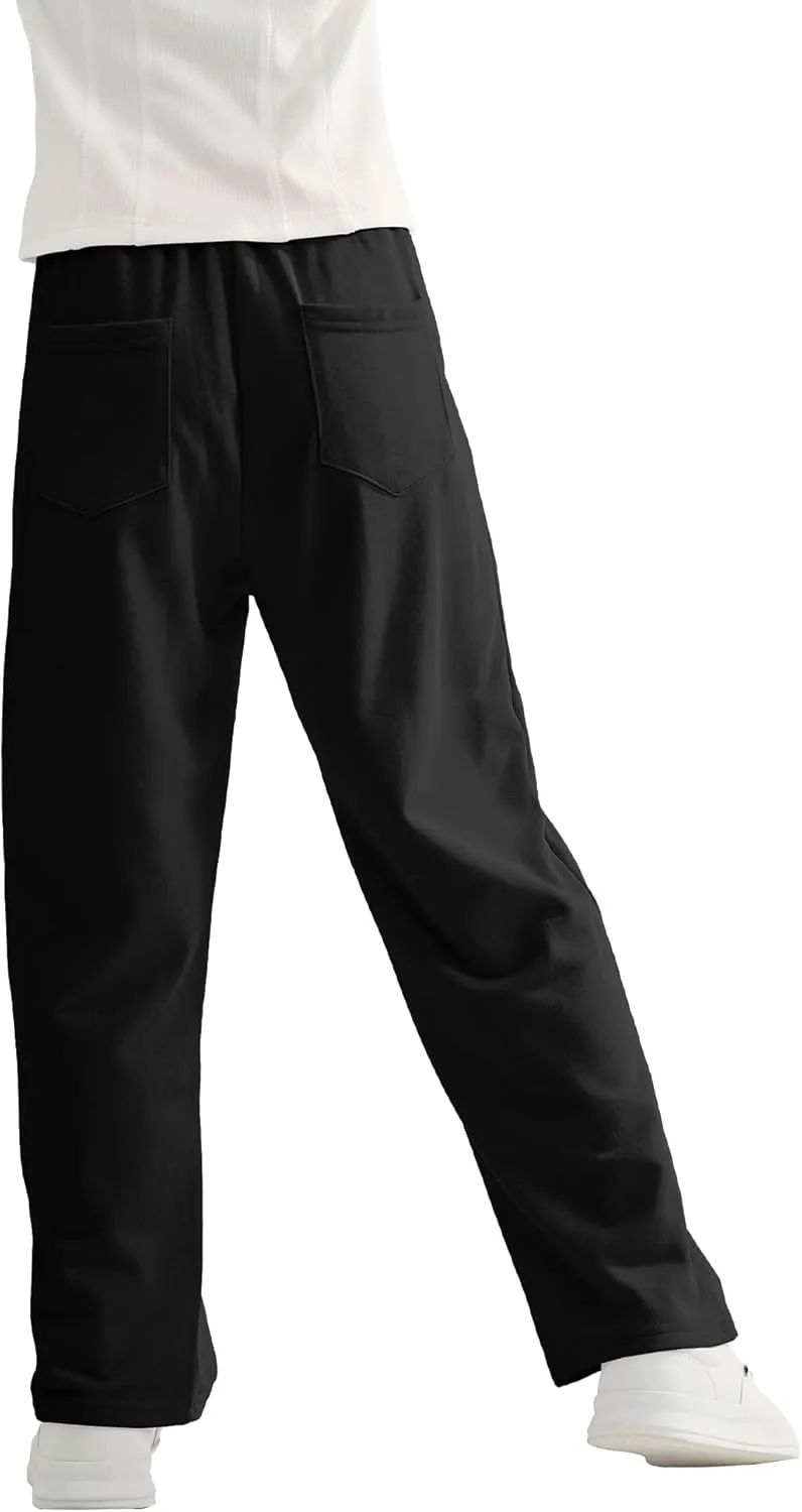 Rolanko Girls Wide Leg Sweatpants Straight Pants for Kids Girls Trousers with Pockets Sweats