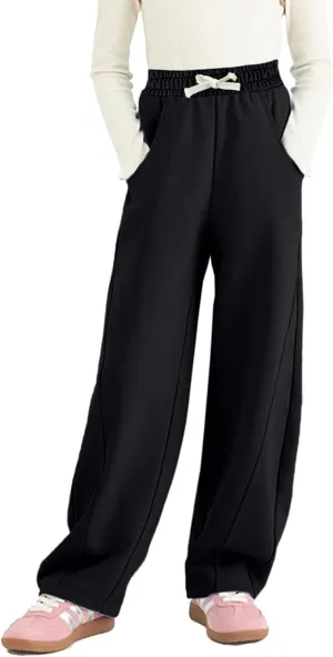 Rolanko Girls Wide Leg Sweatpants Straight Pants for Kids Girls Trousers with Pockets Sweats