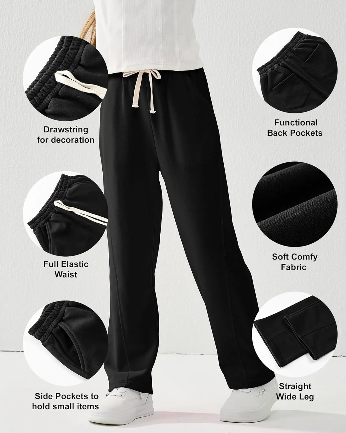 Rolanko Girls Wide Leg Sweatpants Straight Pants for Kids Girls Trousers with Pockets Sweats