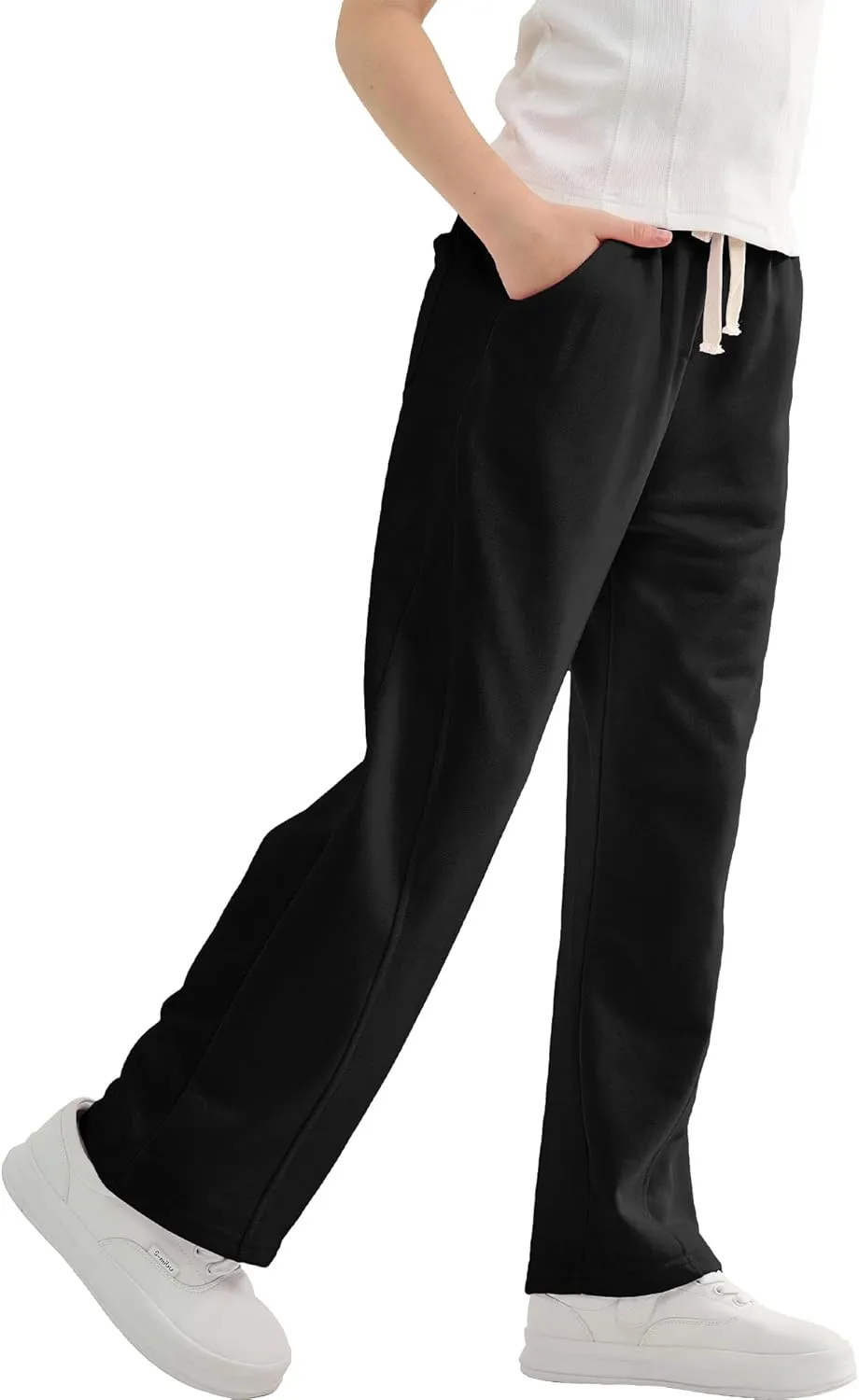 Rolanko Girls Wide Leg Sweatpants Straight Pants for Kids Girls Trousers with Pockets Sweats