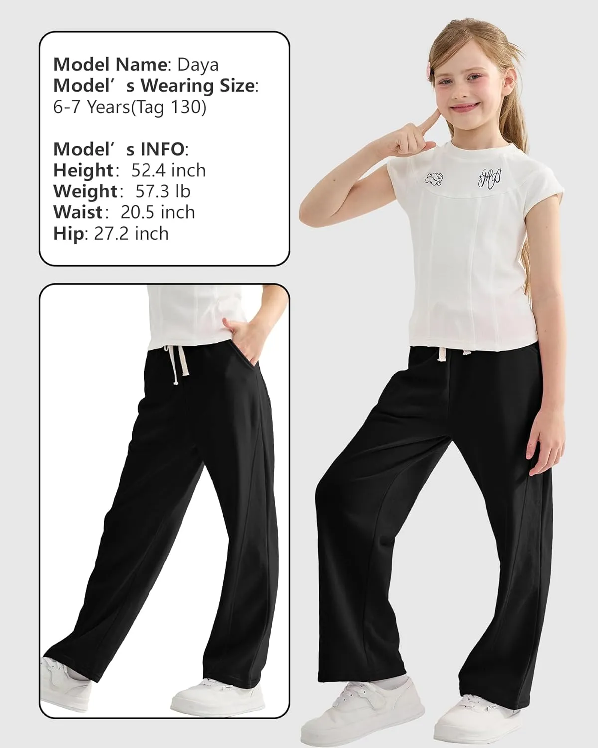 Rolanko Girls Wide Leg Sweatpants Straight Pants for Kids Girls Trousers with Pockets Sweats
