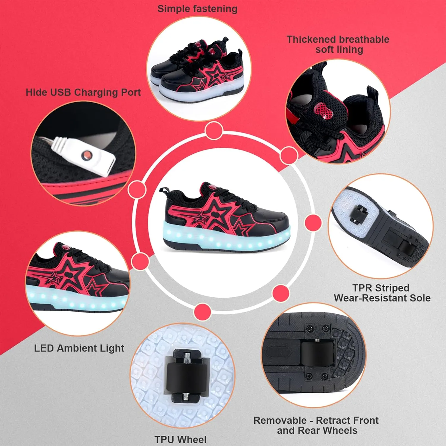 Roller Skates Shoes for Boys and Girls - 2-in-1 Skate Shoes and Sneakers for Kids Fun and Stylish