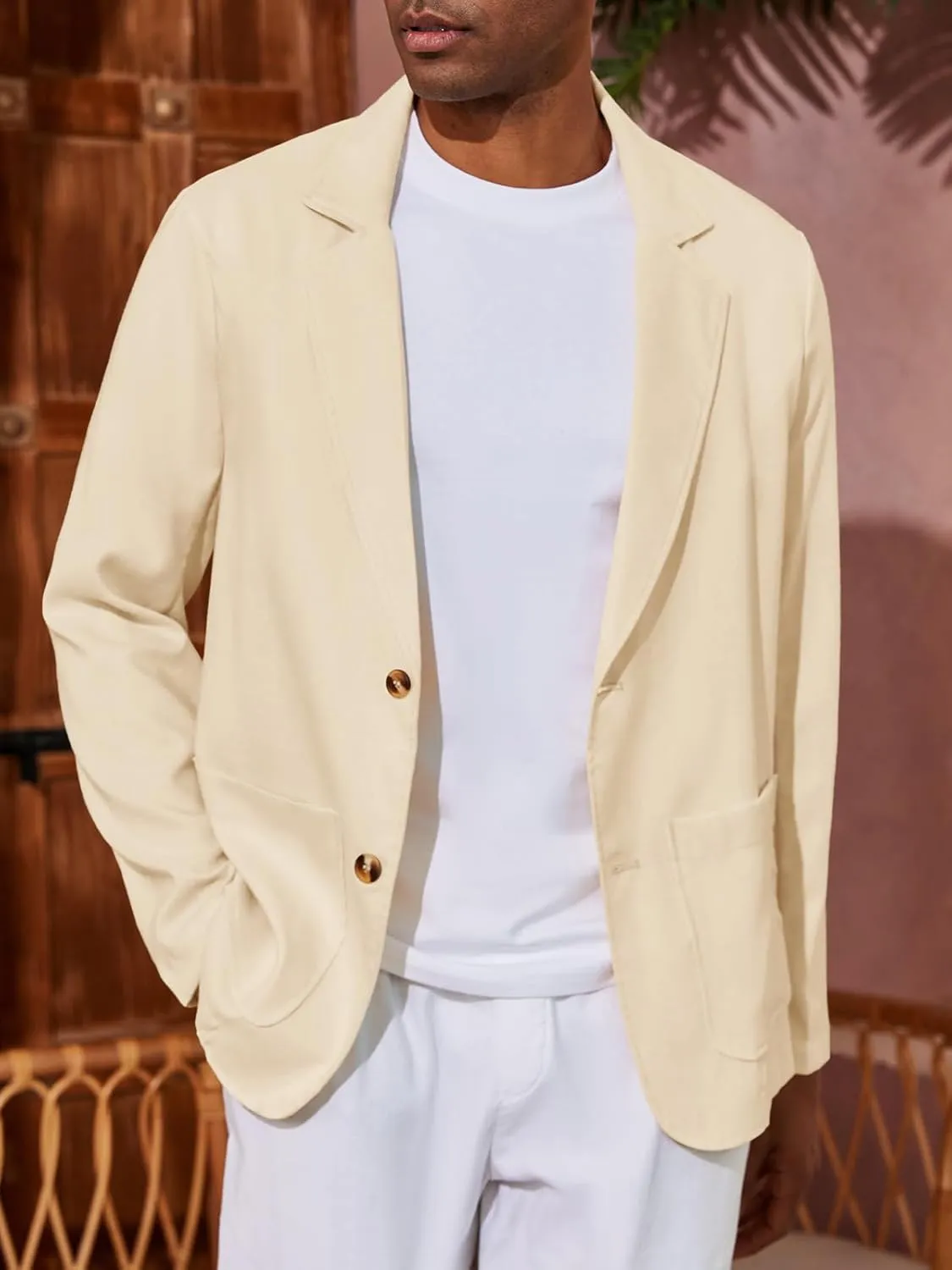 Runcati Mens Casual Linen Blazer Suit Jacket Two Button Slim Fit Lightweight Business Sport Coats