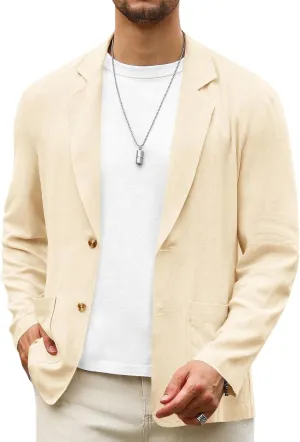 Runcati Mens Casual Linen Blazer Suit Jacket Two Button Slim Fit Lightweight Business Sport Coats