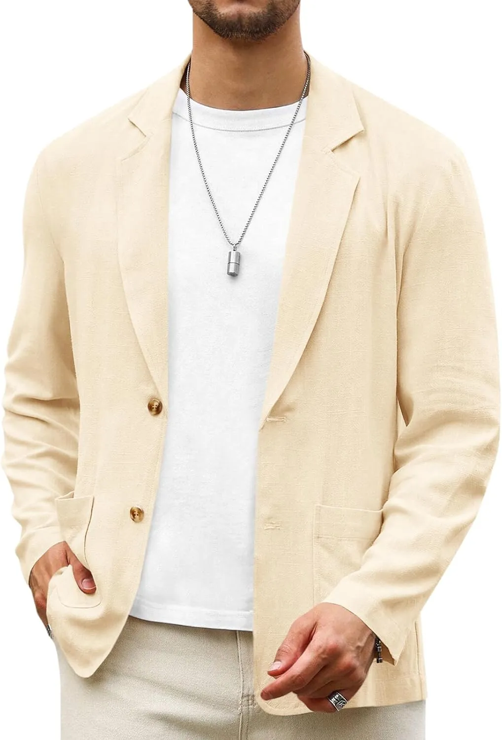 Runcati Mens Casual Linen Blazer Suit Jacket Two Button Slim Fit Lightweight Business Sport Coats