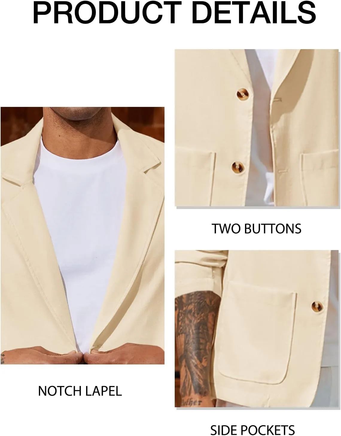 Runcati Mens Casual Linen Blazer Suit Jacket Two Button Slim Fit Lightweight Business Sport Coats