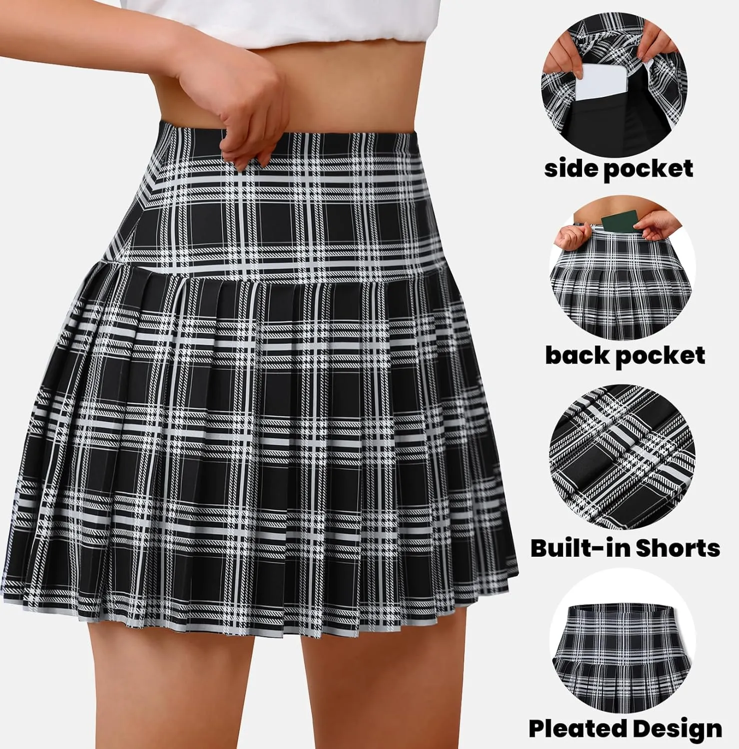 SANGTREE Women Pleated Tennis Skirt with Pockets Girls High Waisted Athletic Golf Skorts, 2 Years - US 4XL