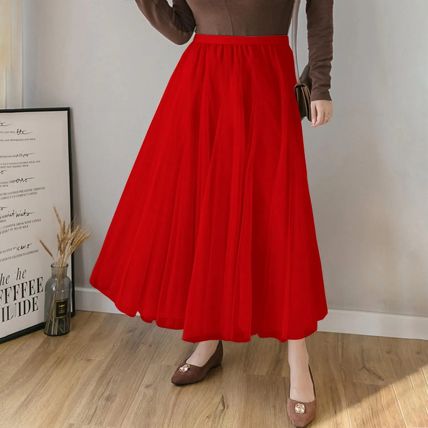 SANGTREE Women's Tutu Tulle A-Line Layered Mesh Midi Skirt, US XS - US 2XL