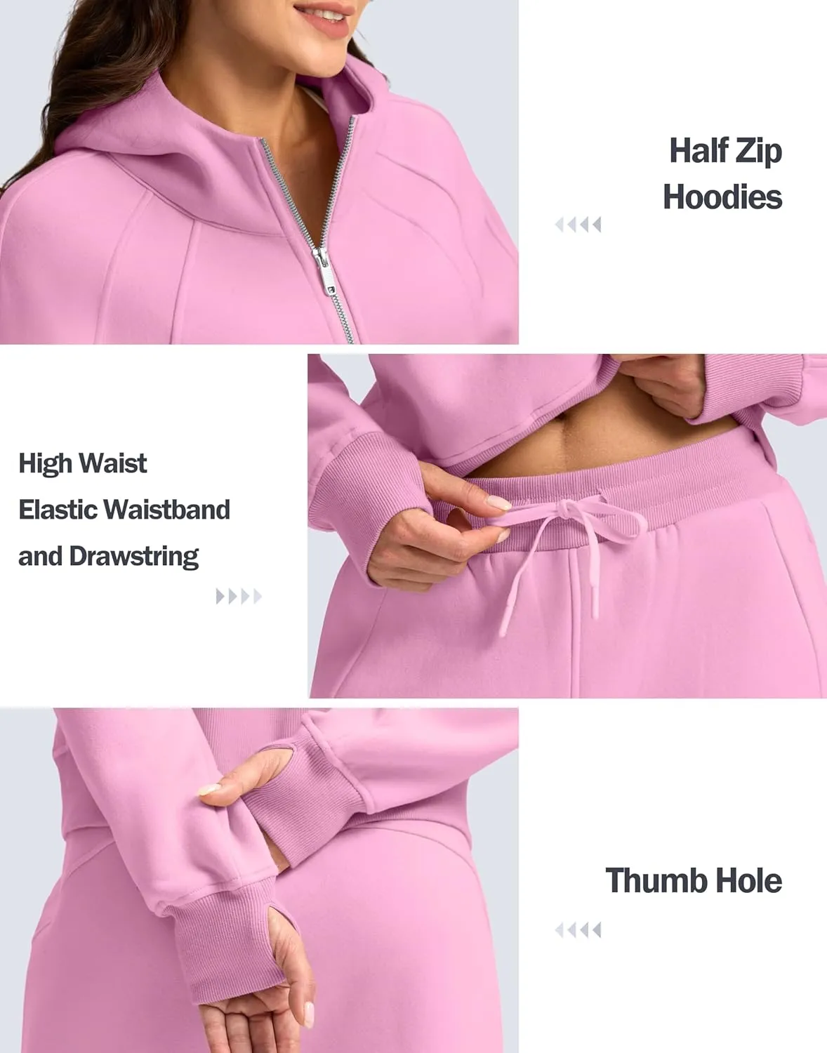 SANTINY Womens Sweatsuits 2 piece Set Fleece Lined Hoodies Crop Sweatshirt Winter Lounge Sets Wide Leg Sweatpants