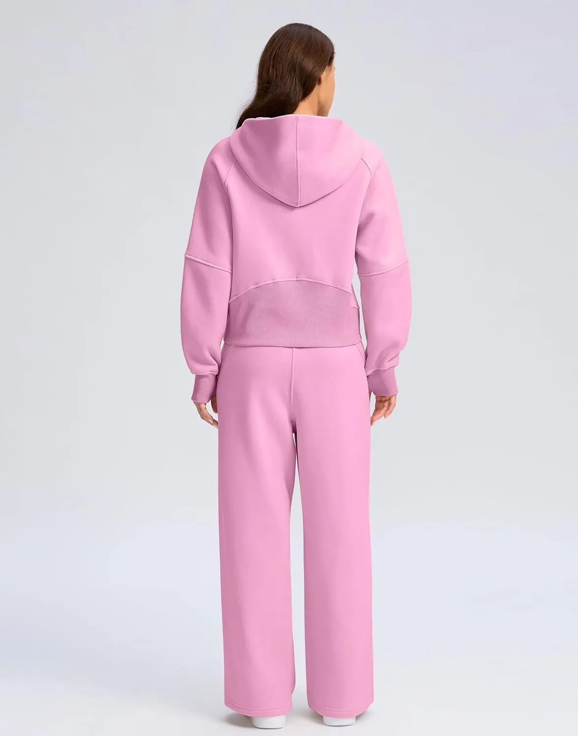 SANTINY Womens Sweatsuits 2 piece Set Fleece Lined Hoodies Crop Sweatshirt Winter Lounge Sets Wide Leg Sweatpants