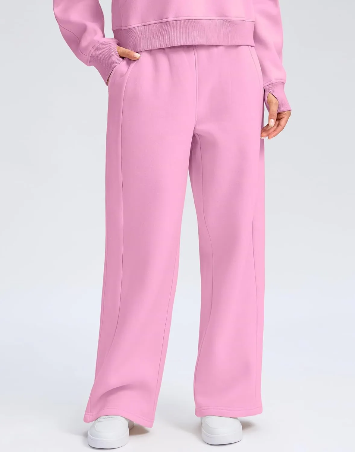 SANTINY Womens Sweatsuits 2 piece Set Fleece Lined Hoodies Crop Sweatshirt Winter Lounge Sets Wide Leg Sweatpants