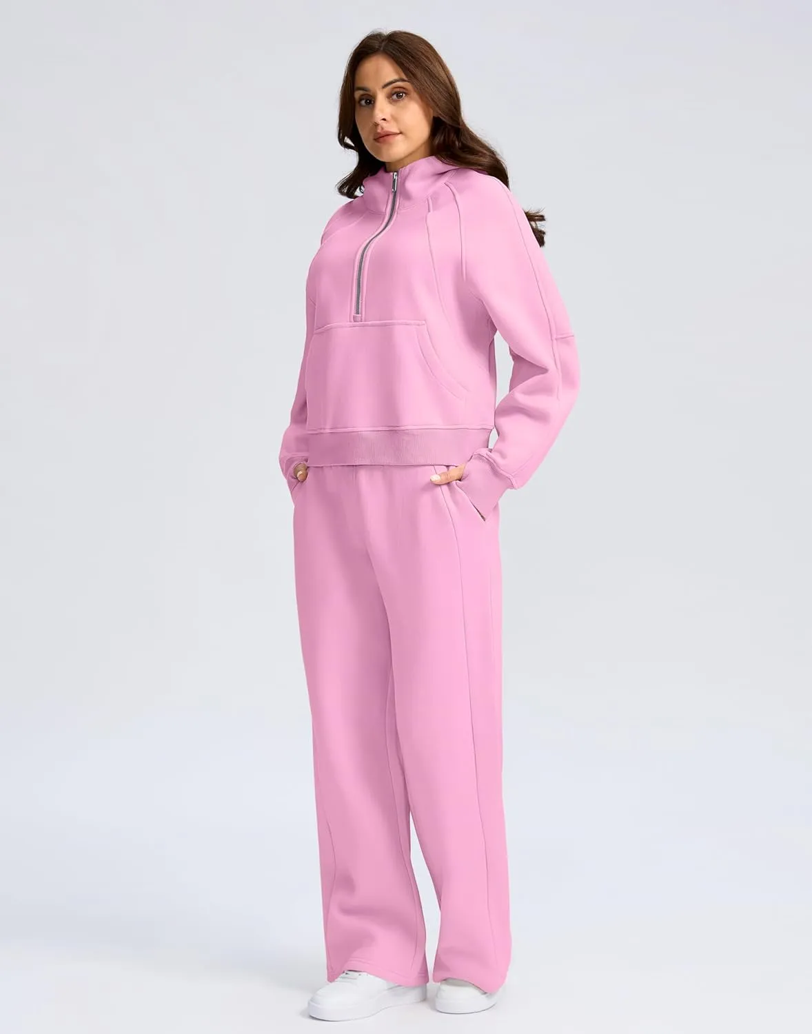 SANTINY Womens Sweatsuits 2 piece Set Fleece Lined Hoodies Crop Sweatshirt Winter Lounge Sets Wide Leg Sweatpants