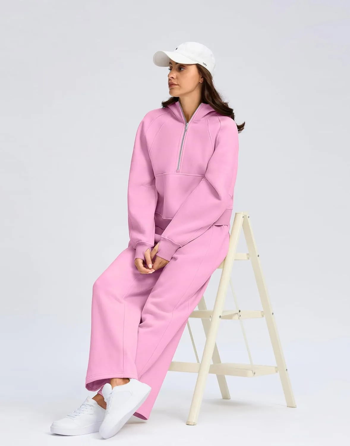 SANTINY Womens Sweatsuits 2 piece Set Fleece Lined Hoodies Crop Sweatshirt Winter Lounge Sets Wide Leg Sweatpants
