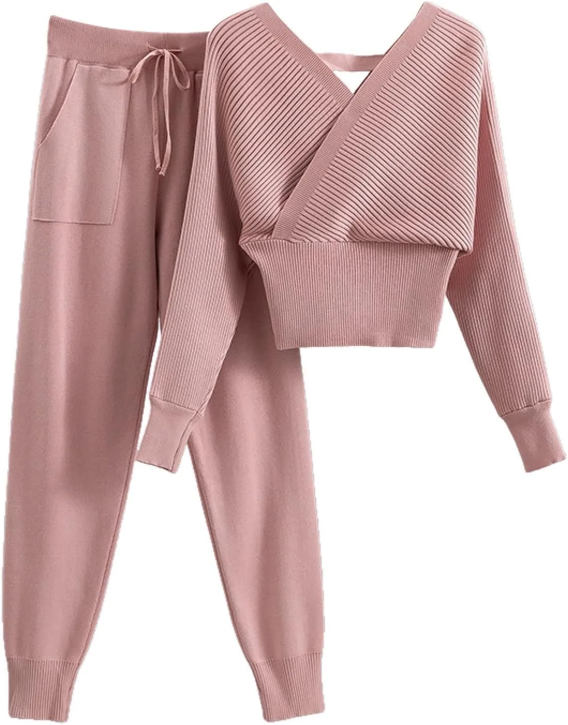 sdbrld Lounge Sets for Women,Womens Lounge Sets 2 Piece Outfits Long Sleeve Hooded Knit Sweater Wide Leg Pants Loungewear Set
