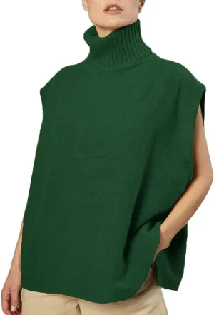 Sdencin Women Turtleneck Oversized Knitted Sweater Vest Sleeveless Split Hem Solid Loose Fit Pullover Tank Top Knitwear
