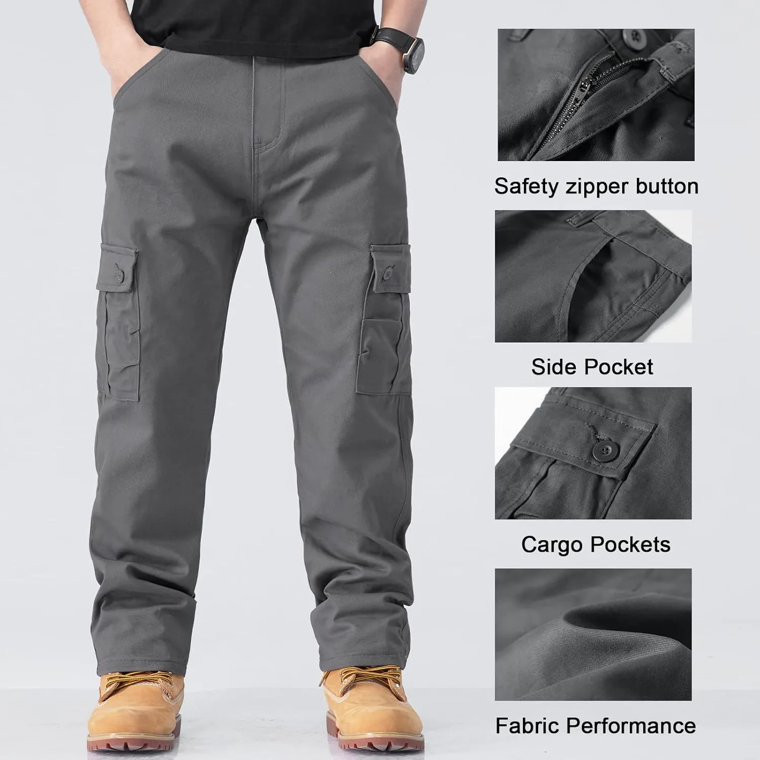SEAUR Men's Tactical Cargo Pants Loose Straight Work Outdoor Pants Stretch Hiking Tactical Pants Trousers with Multi-Pocket