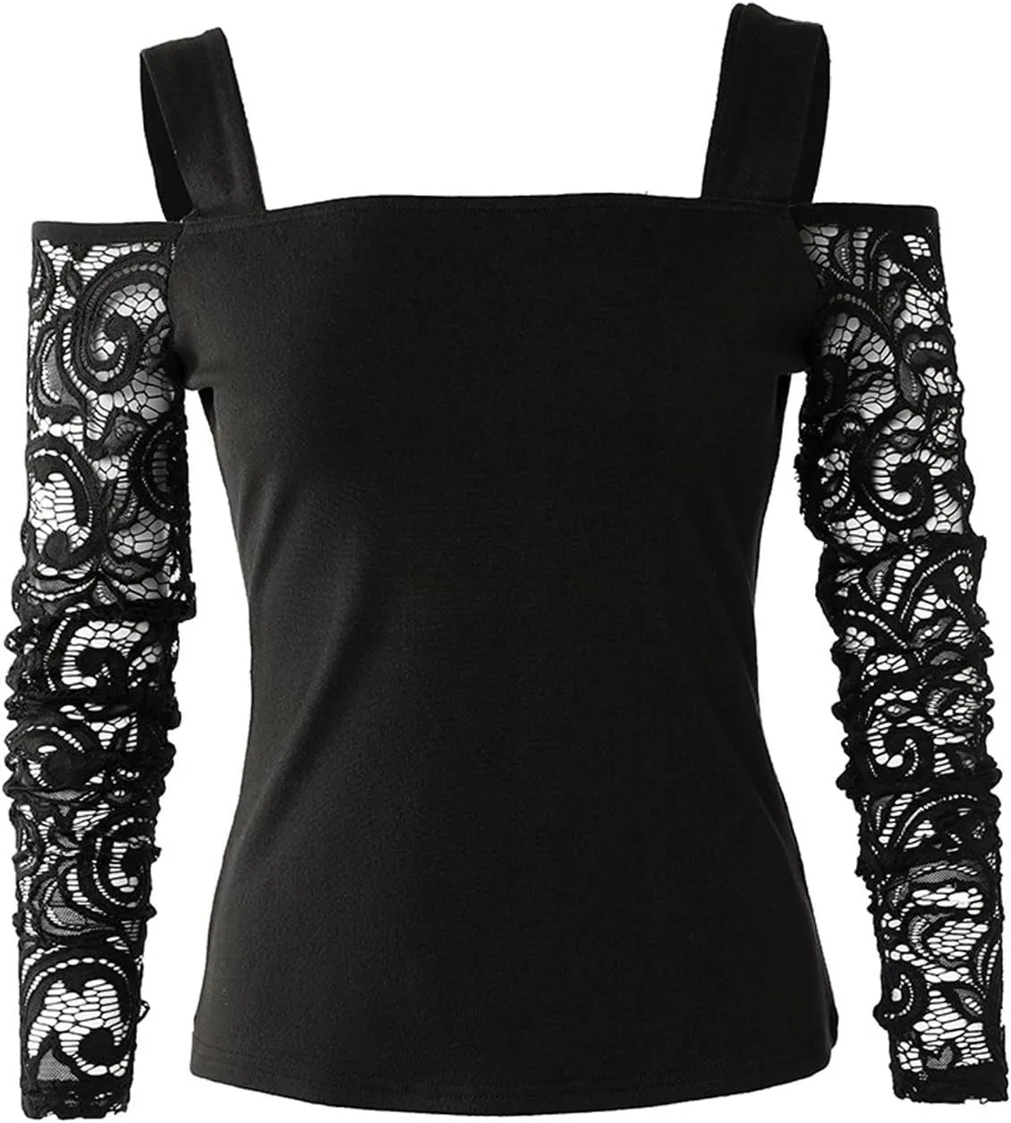 Sexy Tops for Women Long Sleeve Crop Top Turtleneck Shirt Cut Out Slim Fit Basic Tops Lace Sleeves with Thumb Hole