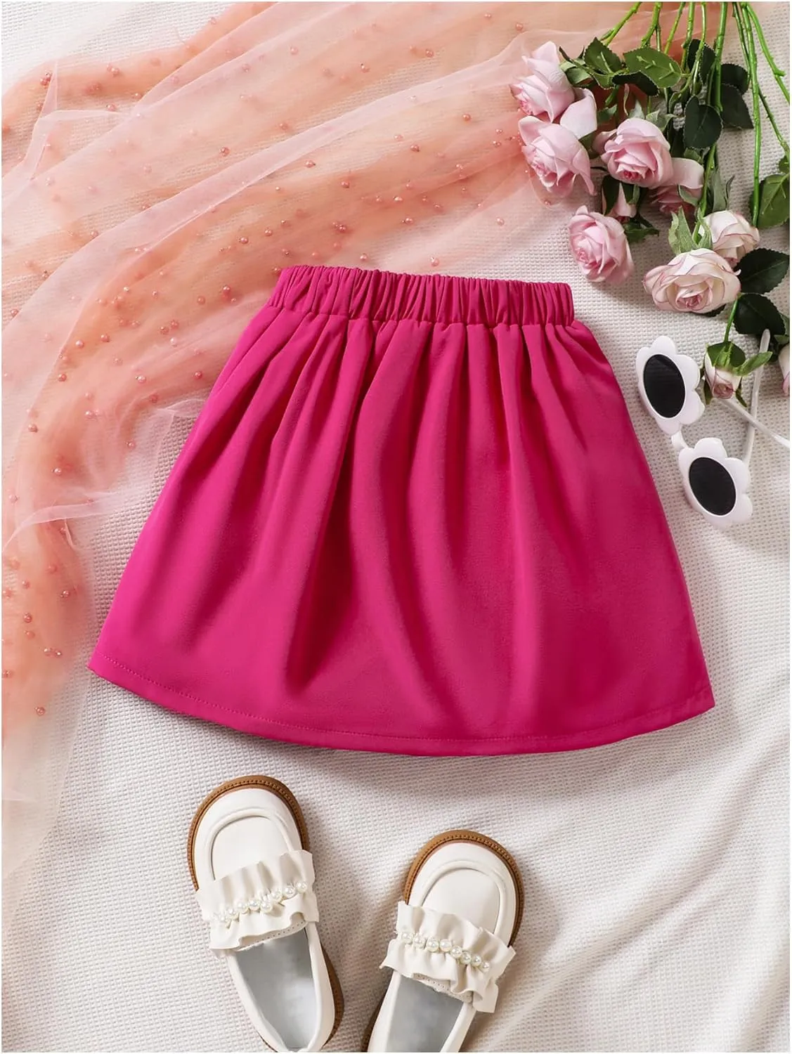 SHENHE Baby-Girls Pleated Skirts Solid Elastic High Waist A Line Short Mini Skirts