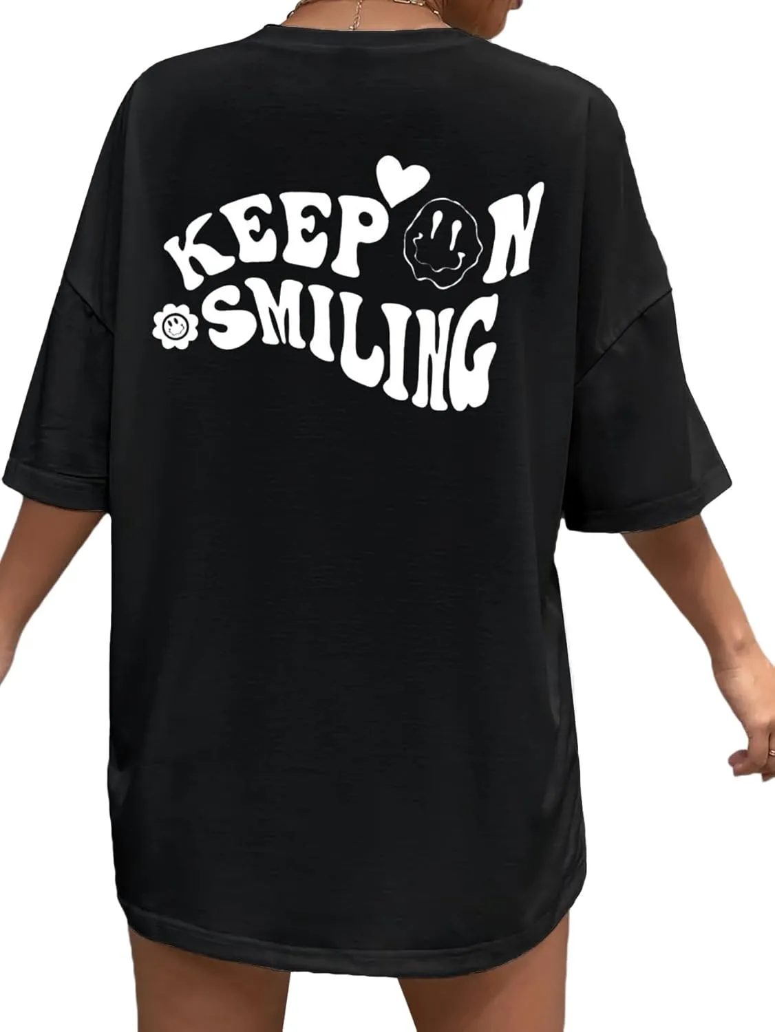 SHENHE Women's Short-Sleeve T Shirts Letter Print Oversized Top Graphic Tees Loose Casual Summer Tops
