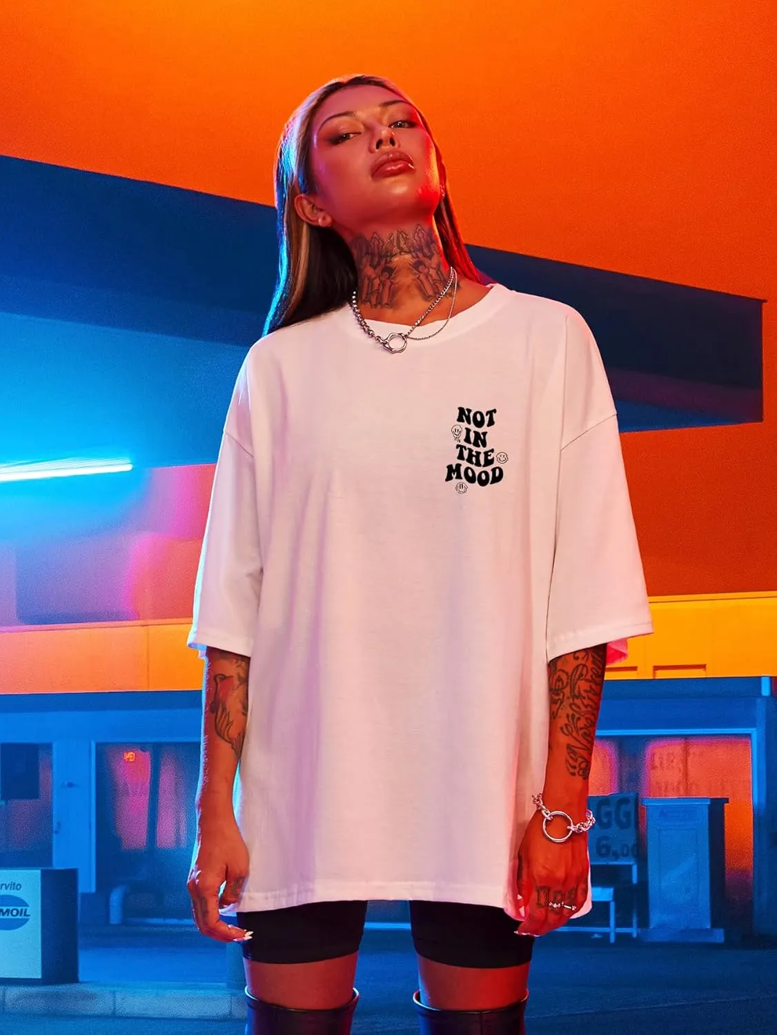 SHENHE Women's Short-Sleeve T Shirts Letter Print Oversized Top Graphic Tees Loose Casual Summer Tops