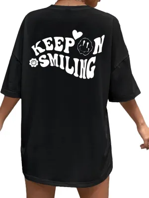 SHENHE Women's Short-Sleeve T Shirts Letter Print Oversized Top Graphic Tees Loose Casual Summer Tops