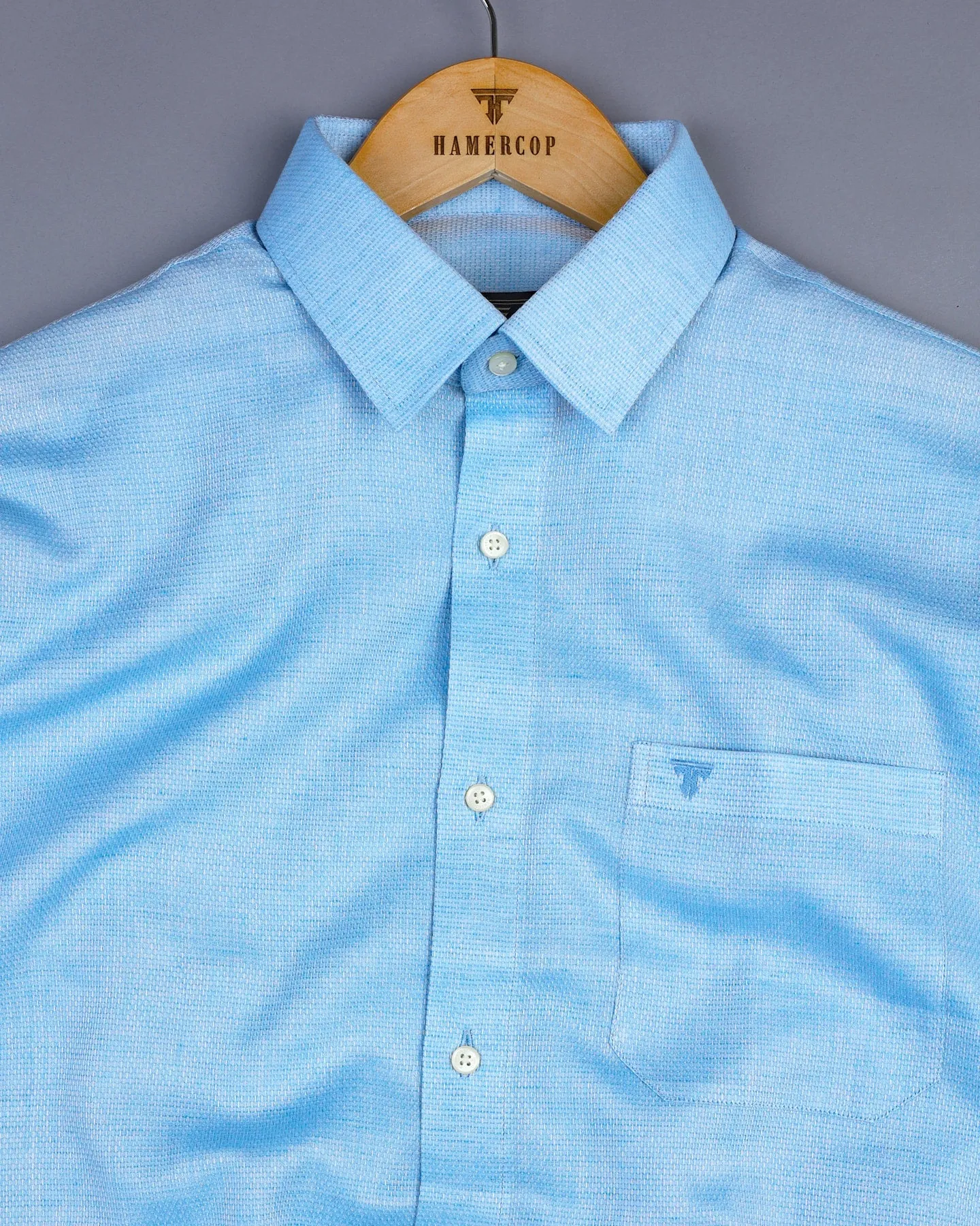 SkyBlue Hexagon Shaped Dobby Cotton Shirt