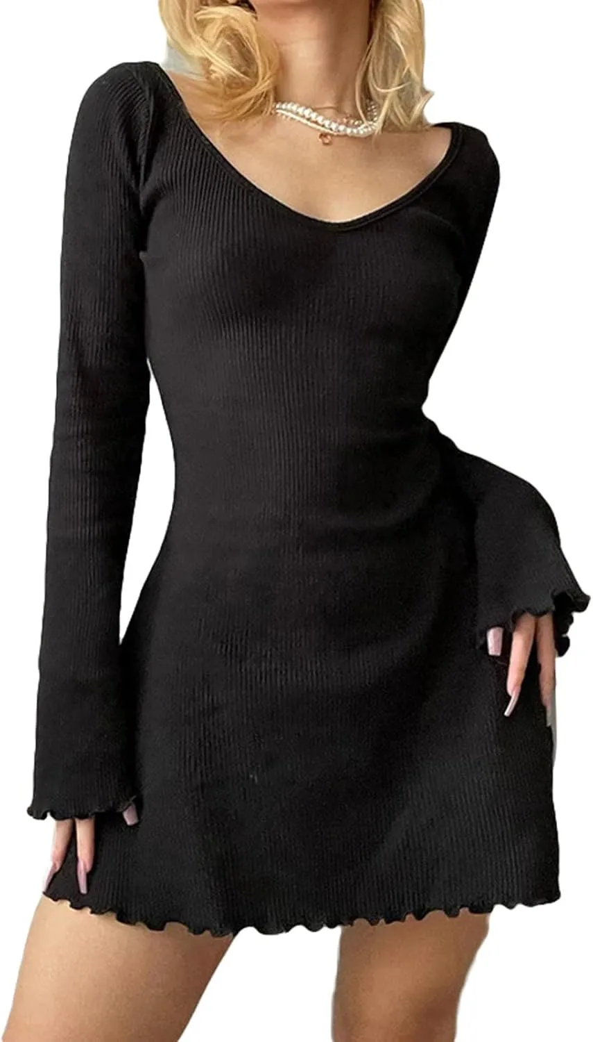 SOLILOQUY Women Gothic Dress Punk Off Shoulder Striped Knit Dress Y2k Fairy Grunge Dress Halloween Dark Academia Clothes