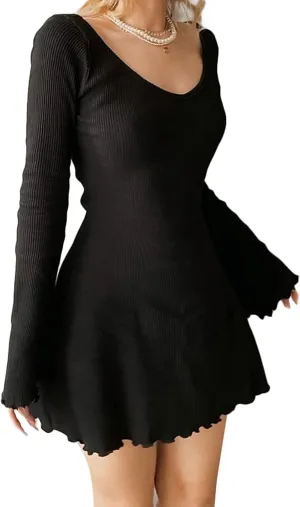 SOLILOQUY Women Gothic Dress Punk Off Shoulder Striped Knit Dress Y2k Fairy Grunge Dress Halloween Dark Academia Clothes