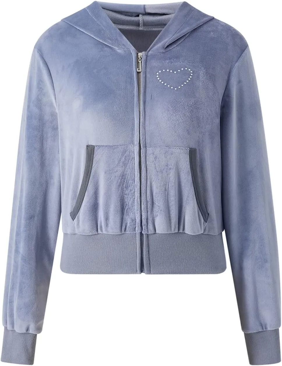 SOLILOQUY Women Y2K Vintage Zip Up Hoodie Fairy Grunge Rhinestone Print Cropped Hooded Sweatshirt Slim Fit Velvet Jacket Coat