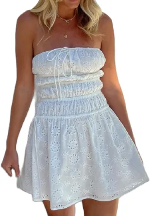SOLILOQUY Y2k Fairy Strapless Mini Dress for Women Retro Bandeau Tube Top Bodycon Party Dress Evening Cocktail Short Dress