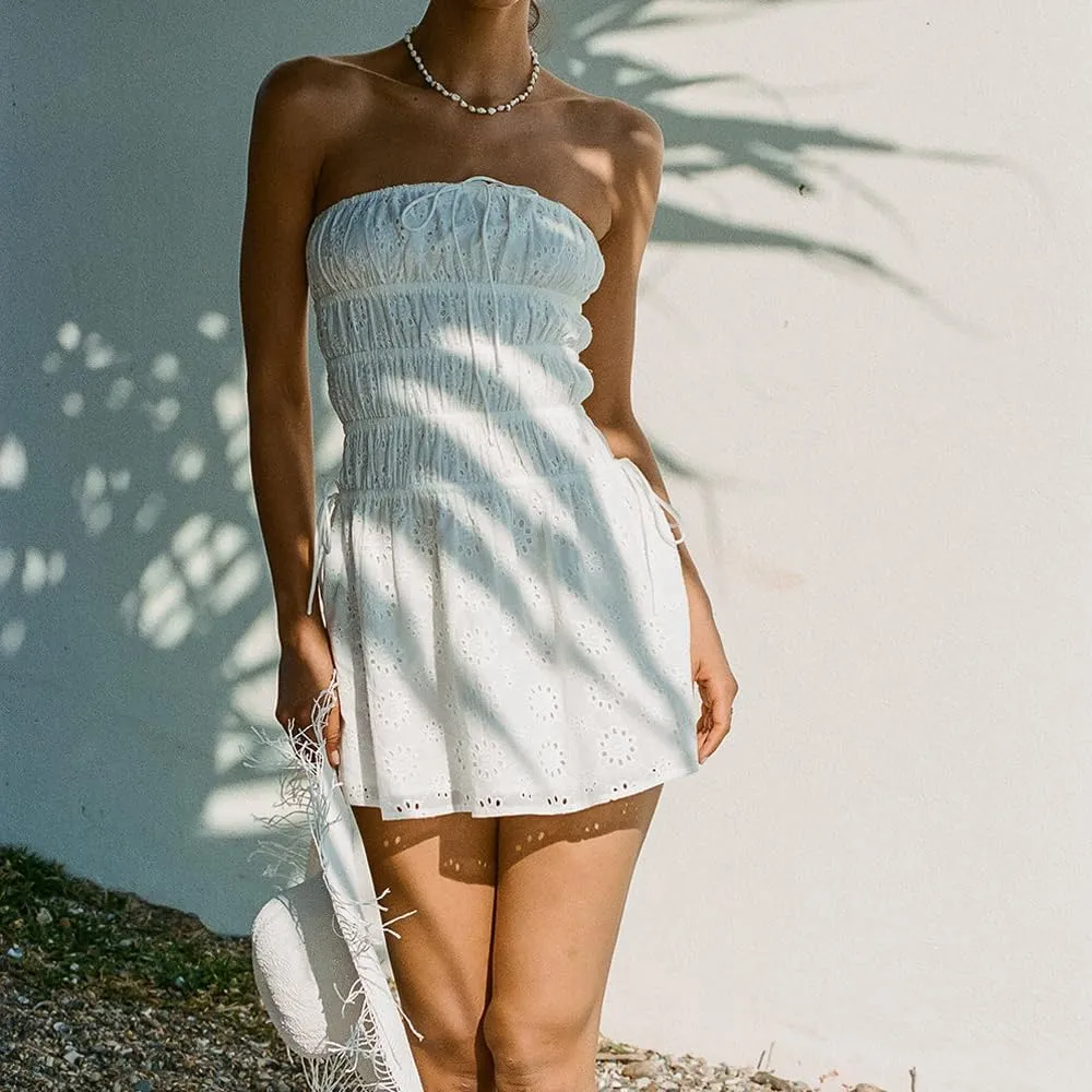 SOLILOQUY Y2k Fairy Strapless Mini Dress for Women Retro Bandeau Tube Top Bodycon Party Dress Evening Cocktail Short Dress