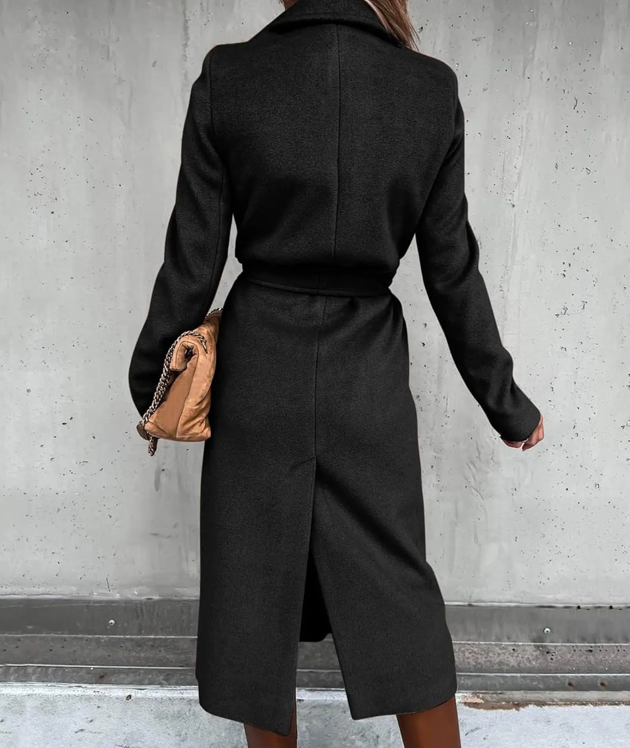 SOMTHRON Women's Wool Blend Pea Coat Open Front Notch Lapel Jacket Trench Coat Winter Long Overcoat with Belt