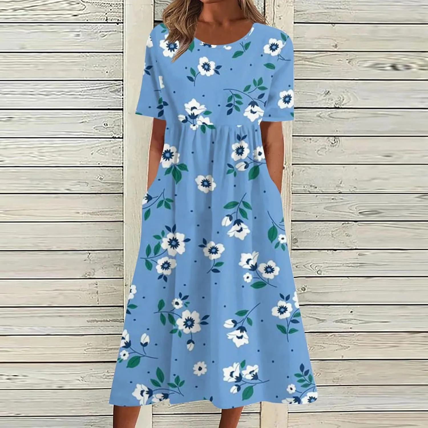 Summer Dresses for Women 2025 Casual Short Sleeve Floral Tshirt Dress Loose Boho Flowy Long Dresses with Pockets