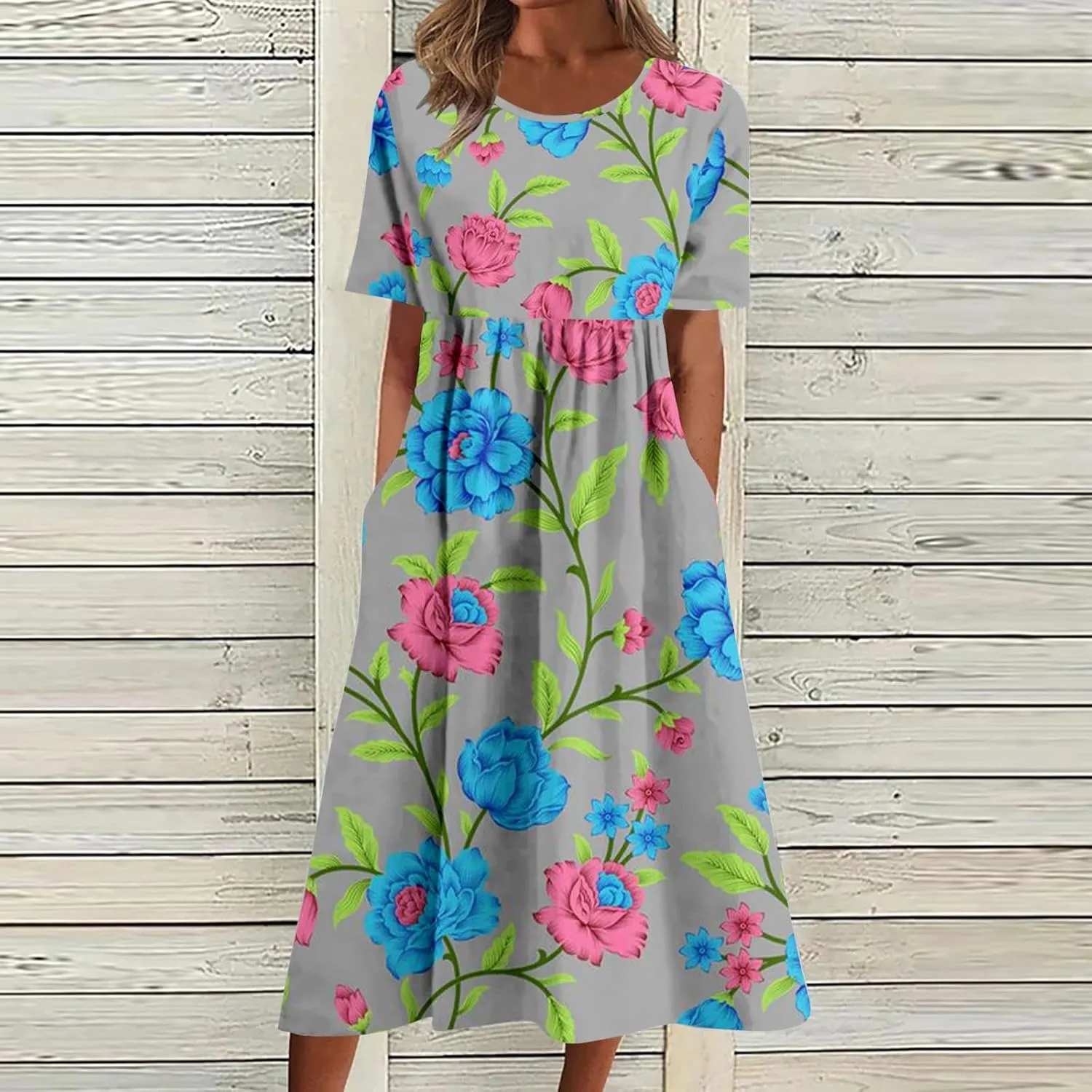 Summer Dresses for Women 2025 Casual Short Sleeve Floral Tshirt Dress Loose Boho Flowy Long Dresses with Pockets