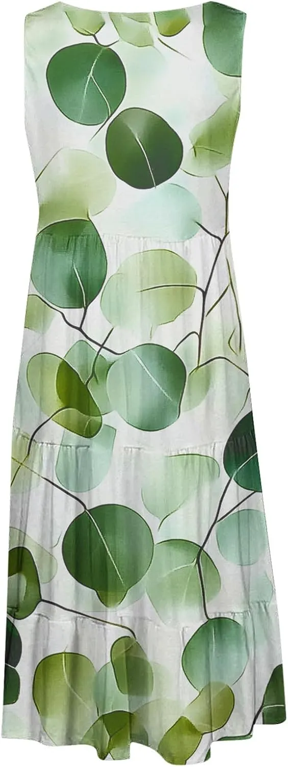 Sundresses for Women 2025 Sleeveless Boho Floral Print Beach Dress Flowy Loose Trendy Casual Tank Dresses