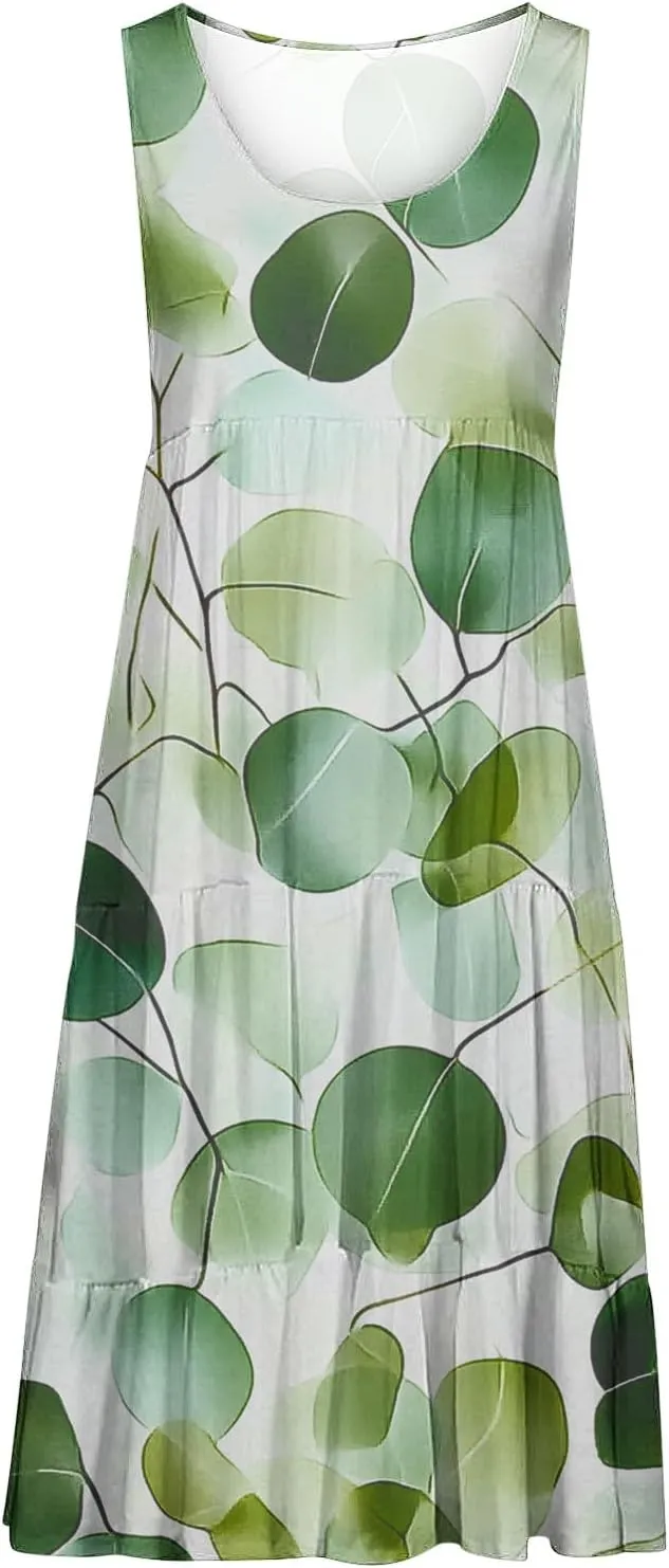 Sundresses for Women 2025 Sleeveless Boho Floral Print Beach Dress Flowy Loose Trendy Casual Tank Dresses