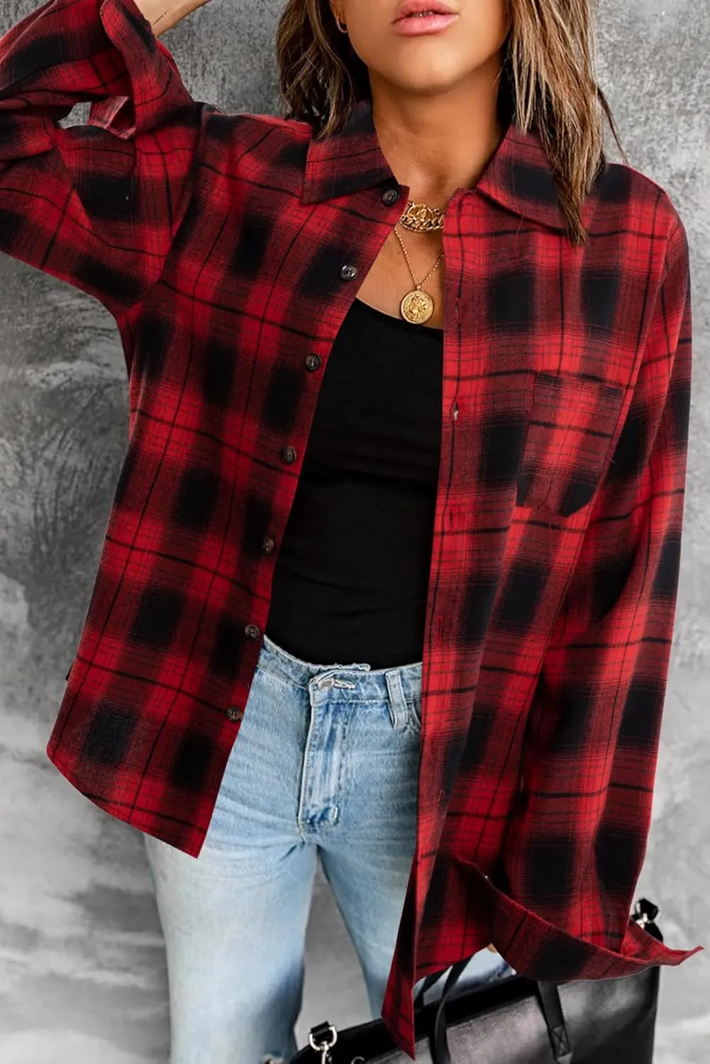 SUPEYA Womens Plaid Button Down Shirts Boyfriend Long Sleeve Shirt Cholo Plaid Tee Shirt Oversized Blouses Tops