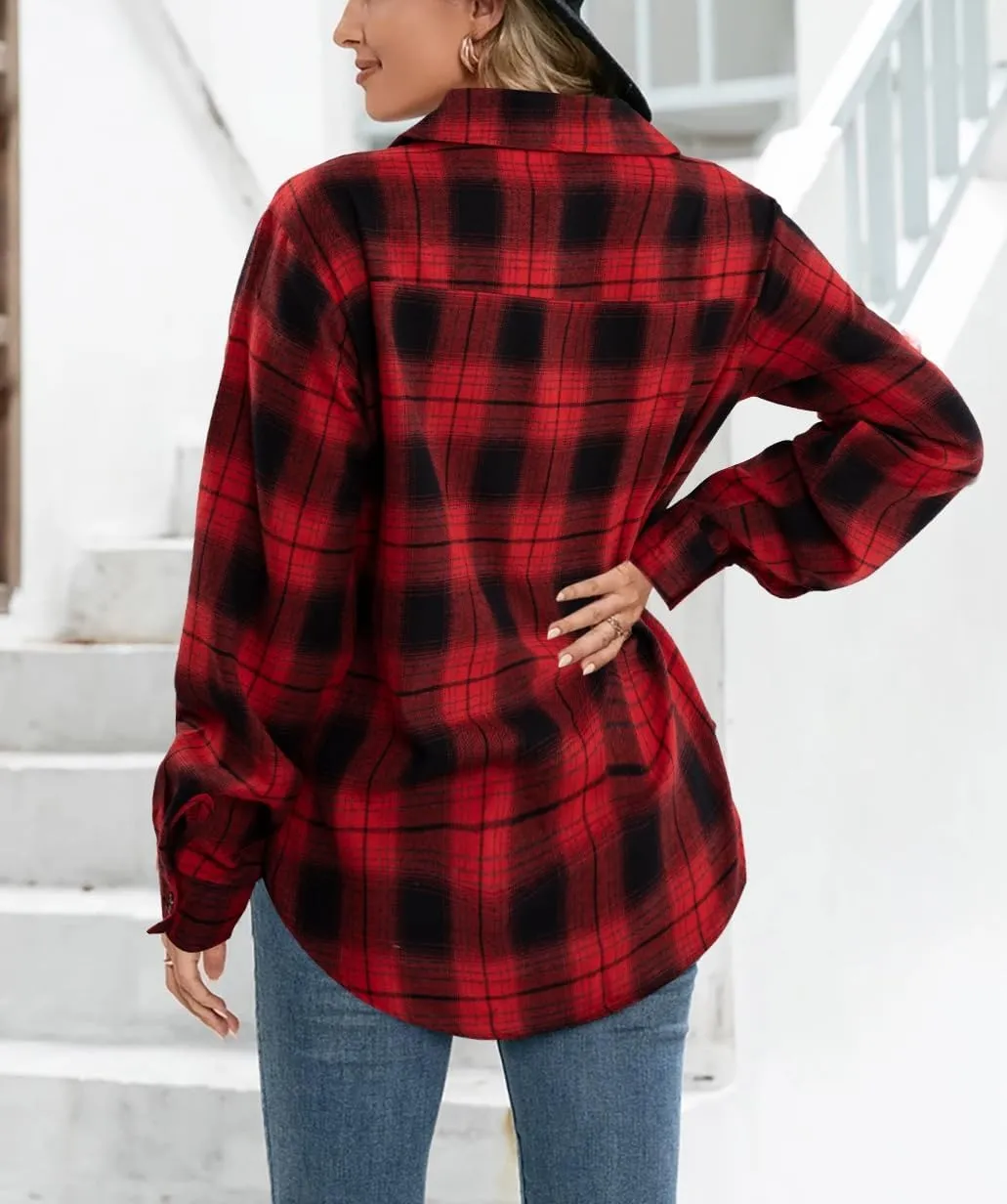 SUPEYA Womens Plaid Button Down Shirts Boyfriend Long Sleeve Shirt Cholo Plaid Tee Shirt Oversized Blouses Tops