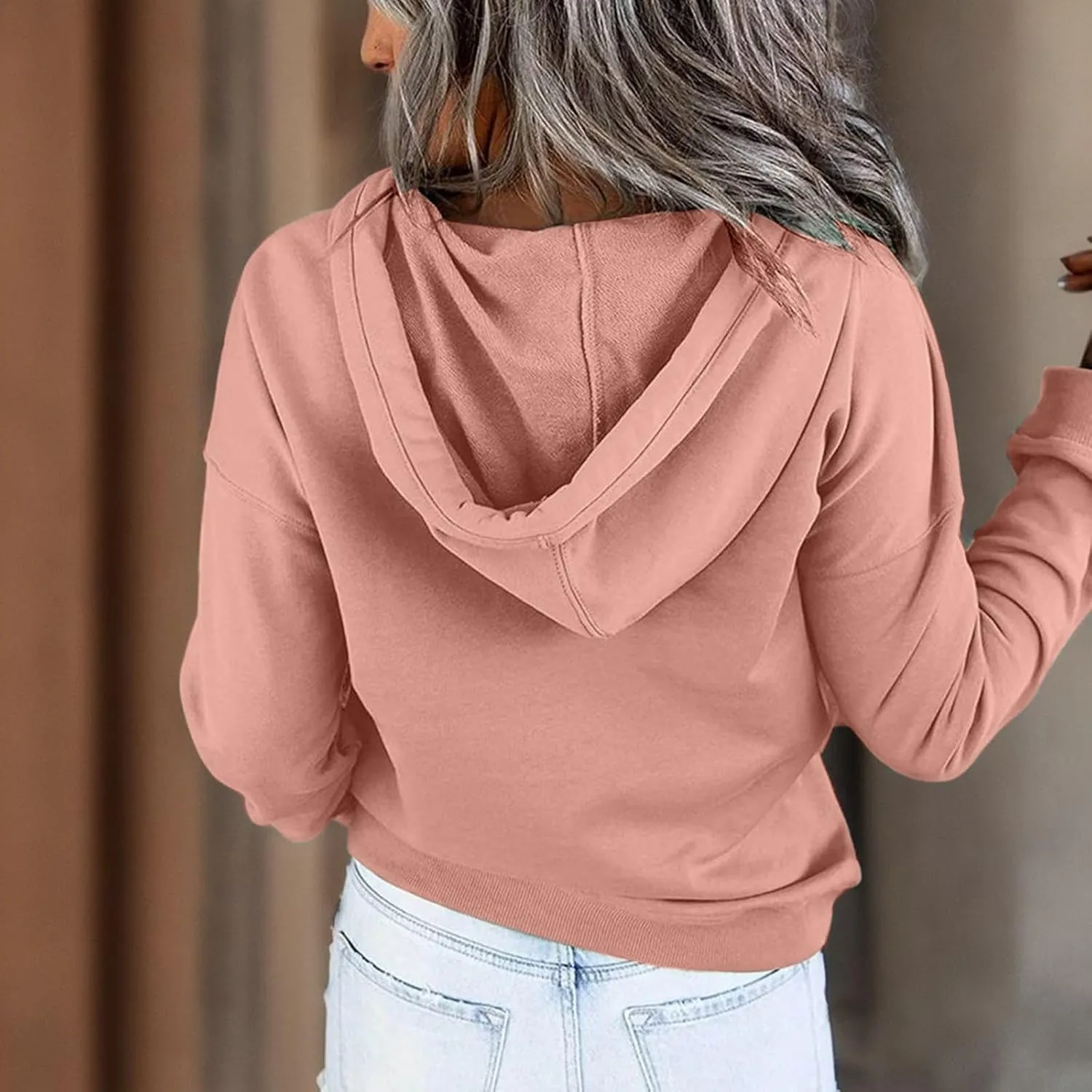 Sweatshirt for Women Zip Up Women's Casual Hoodies Long Sleeve Solid Lightweight Pullover Tops Loose Sweatshirt with Pocket