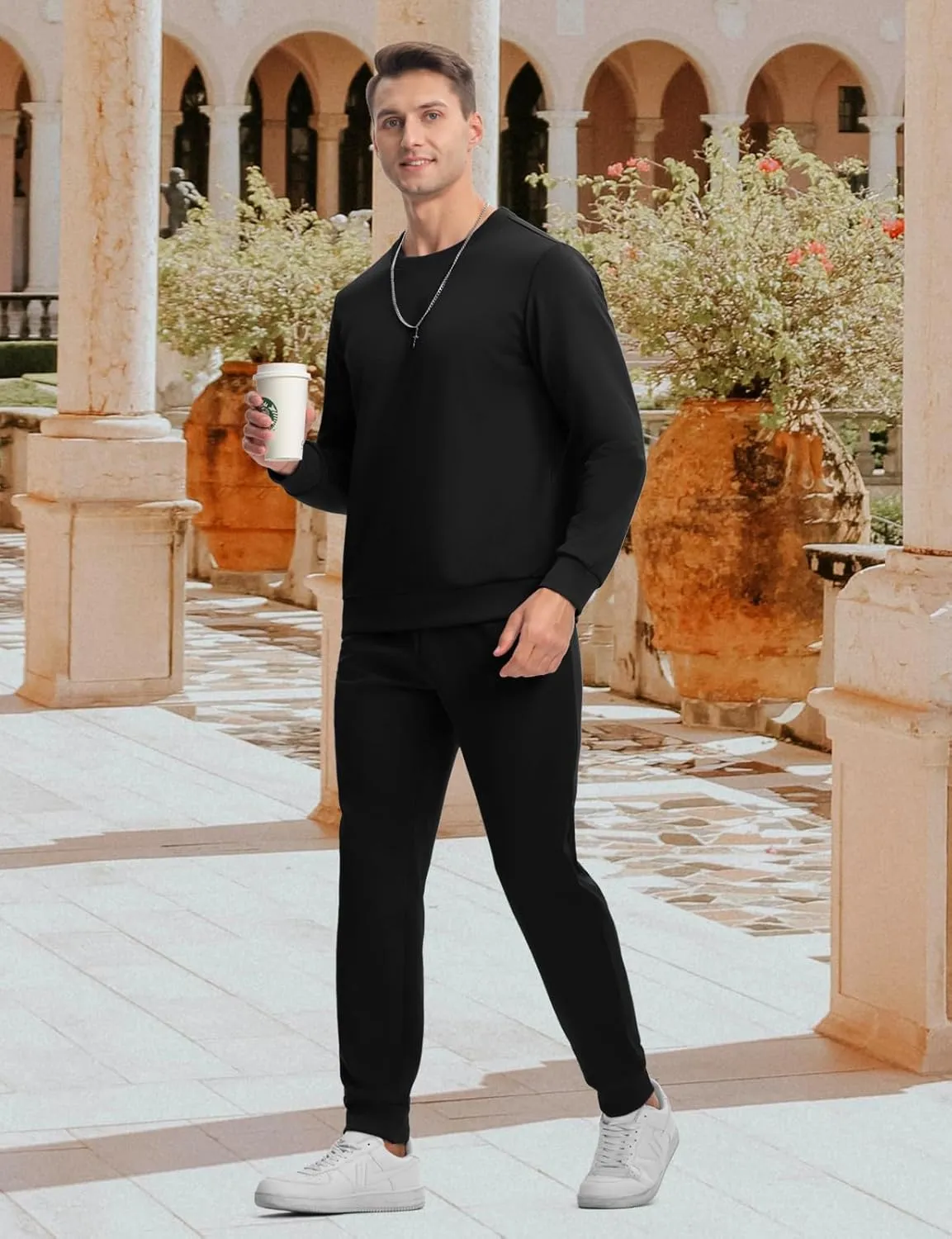 TBMPOY Mens Sweatsuits Tracksuits 2 Piece Set Jogging Outfits Long Sleeve Shirts Jogger Pants Sweat Track Suits Casual