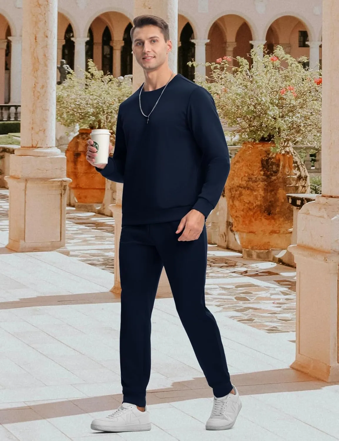 TBMPOY Mens Sweatsuits Tracksuits 2 Piece Set Jogging Outfits Long Sleeve Shirts Jogger Pants Sweat Track Suits Casual