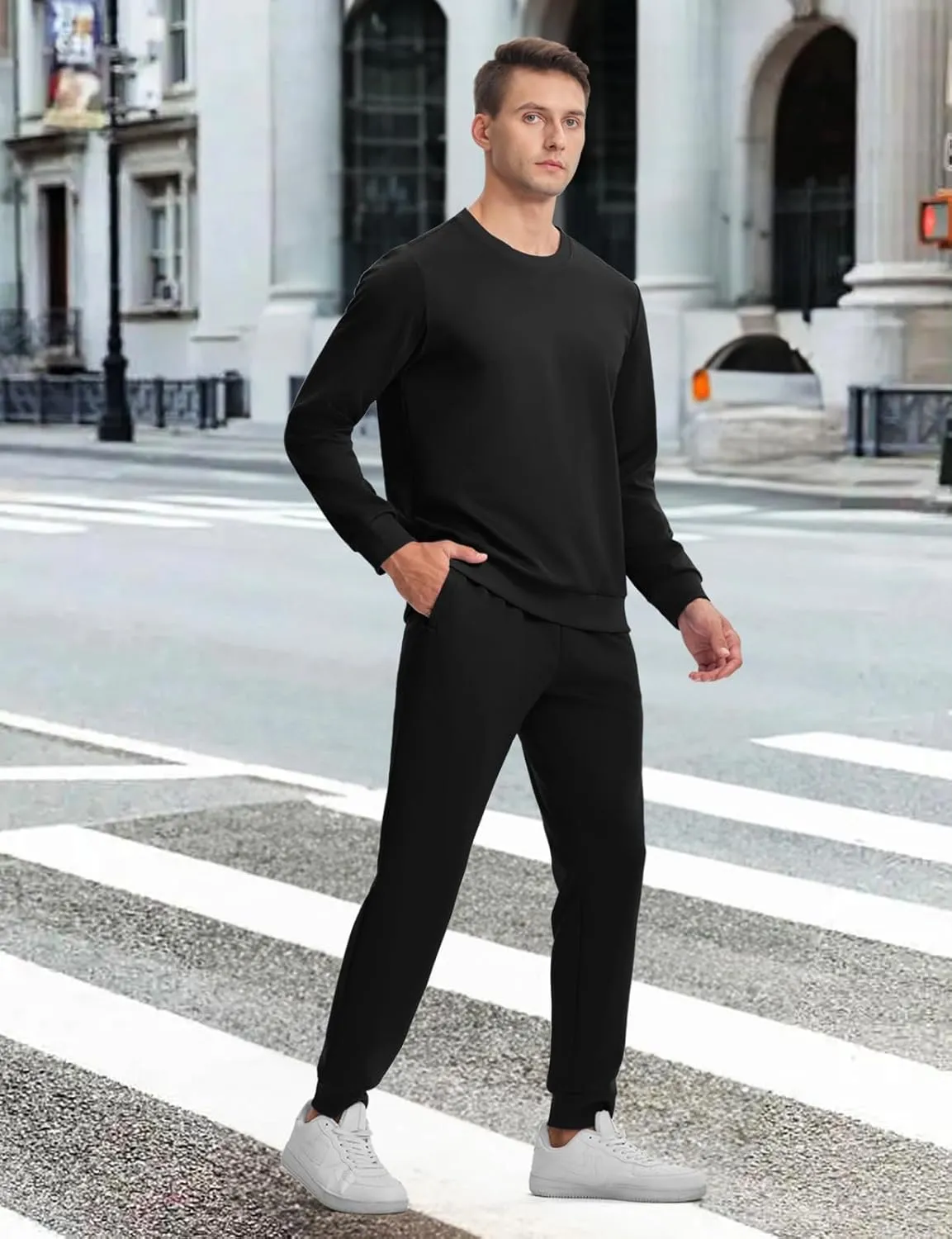 TBMPOY Mens Sweatsuits Tracksuits 2 Piece Set Jogging Outfits Long Sleeve Shirts Jogger Pants Sweat Track Suits Casual
