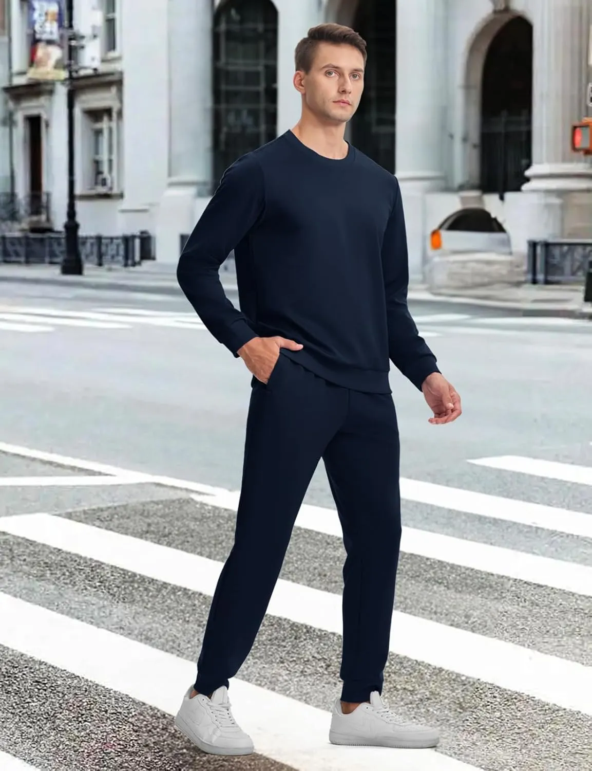TBMPOY Mens Sweatsuits Tracksuits 2 Piece Set Jogging Outfits Long Sleeve Shirts Jogger Pants Sweat Track Suits Casual