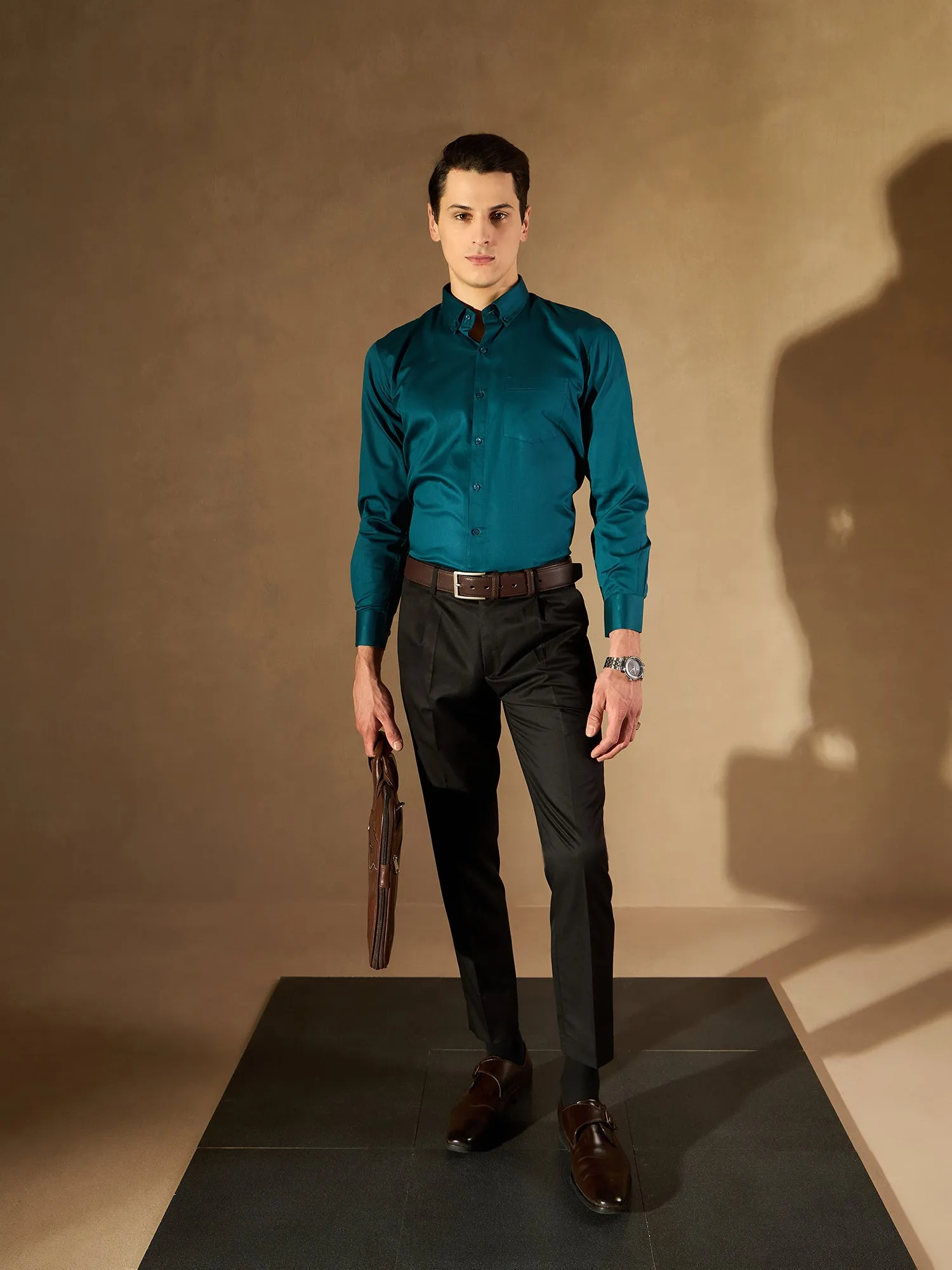 Teal Green: Solid Formal Shirt