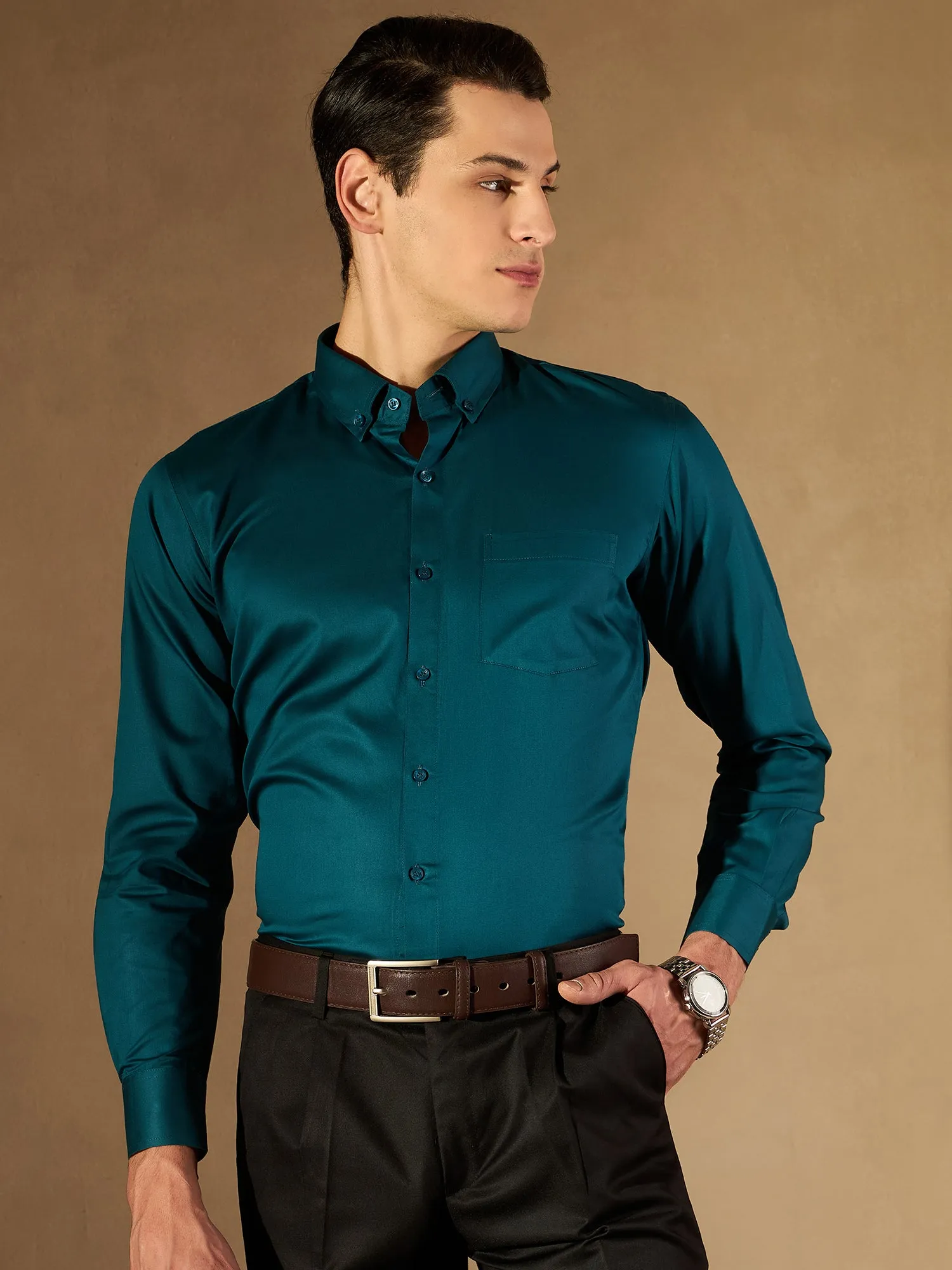 Teal Green: Solid Formal Shirt